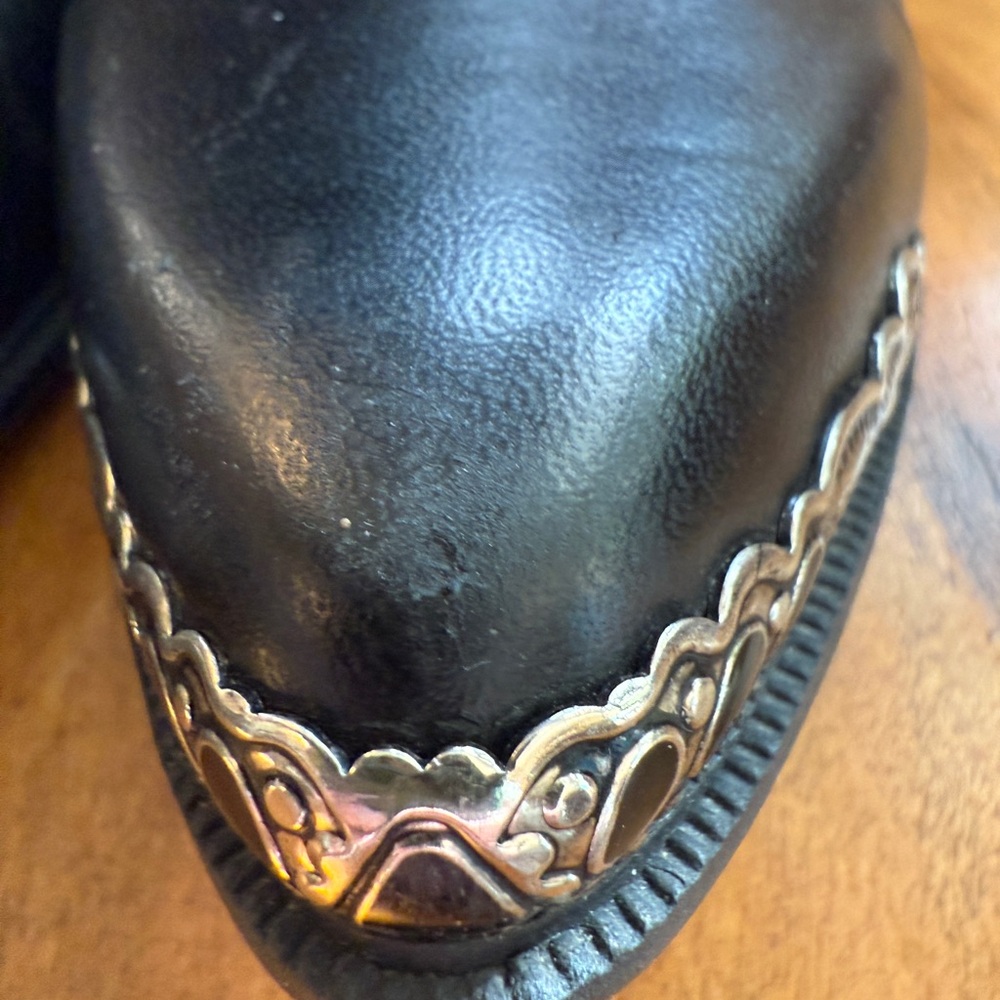Leather Boots Western Vintage Cowboy Cowgirl Black Zodiac 90s Silver Onyx - Picture 9 of 14